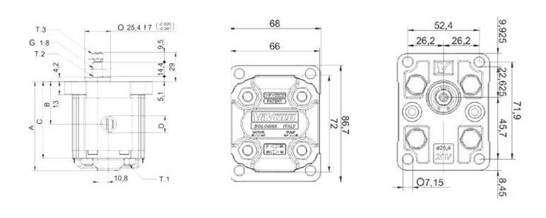X1P Series Group 1 Pump DIN Mount, 1:8 Tapered Shaft