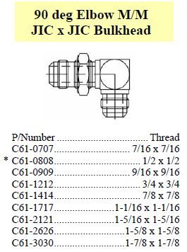 Elbow Bulkhead 90 M/M JIC x JIC