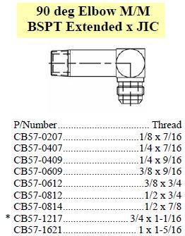 Elbow 90 M/M Extended BSPT x JIC