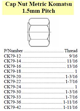 Cap Nut Metric Komatsu 1.5mm Pitch