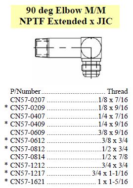 Elbow 90 M/M Extended NPTF x JIC