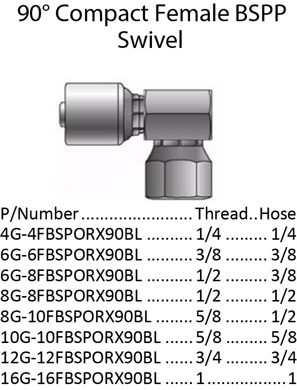 G Series BSPP 90 Close Female with O-Ring