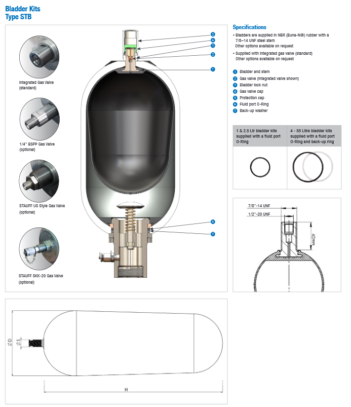 STB-050 Series Accumulator Bladder Kits