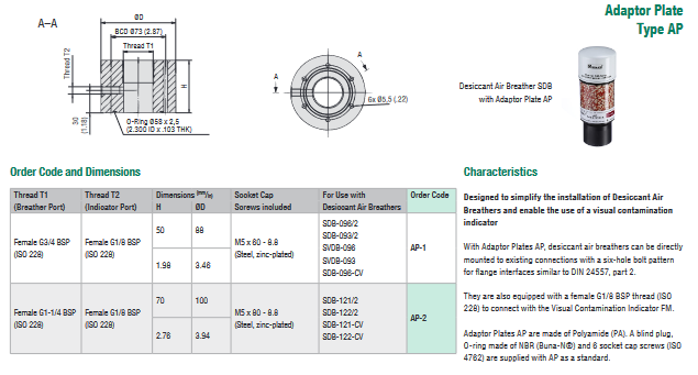 AP Series Adaptor Plates for Dessicant Breathers