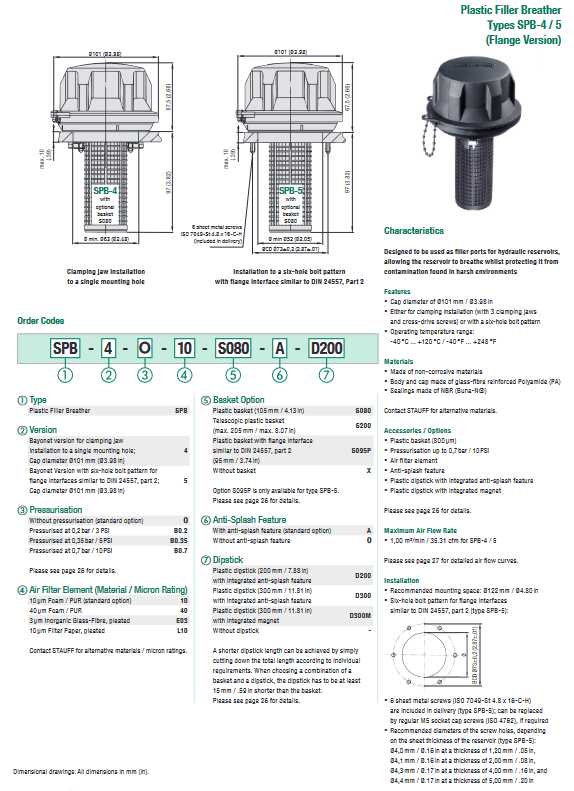 SPB Series Plastic Filler Breathers